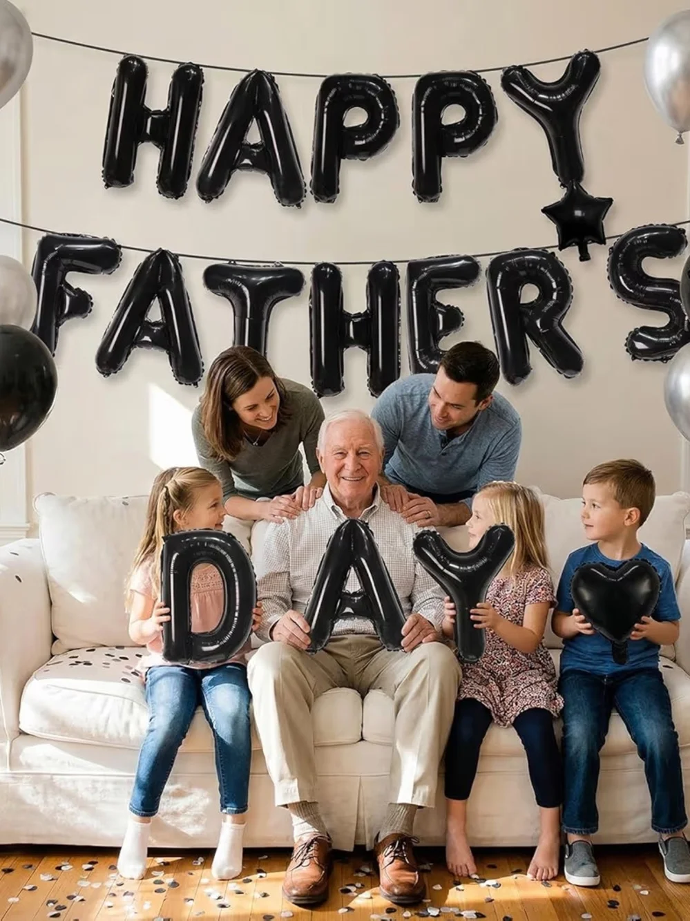 Happy Father's Day Black Balloon Letter Banner Decorations